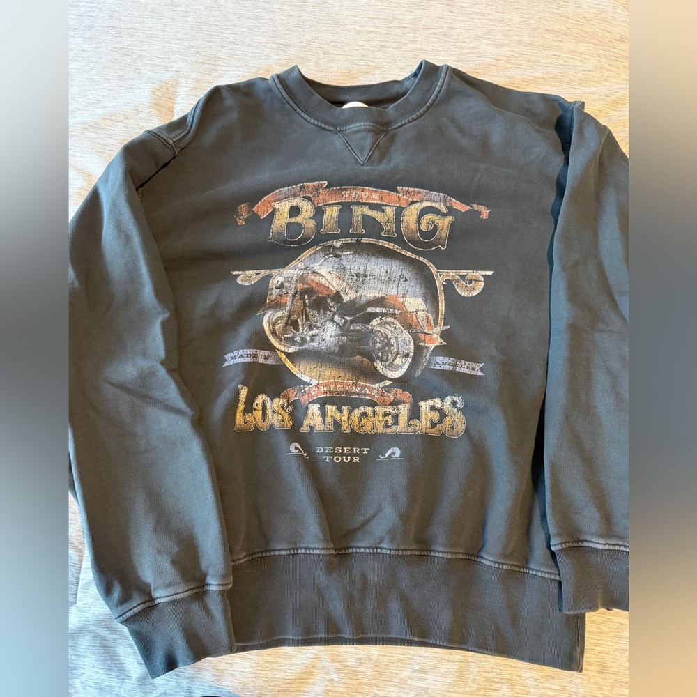 Anine Bing Womens Crewneck Sweatshirt Distressed Washed Black M